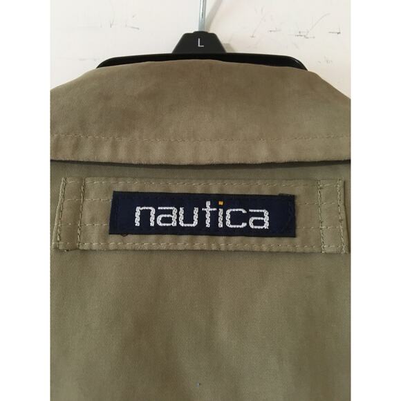 Nautica Medium Khaki Colored Lined Windbreaker Jacket Button Collar - Picture 7 of 9